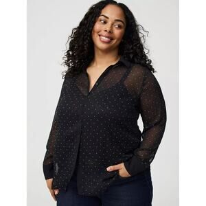 Torrid Plus Size Rhinestone Button-Up Tunic Shirt Black 1X 14/16 NWT